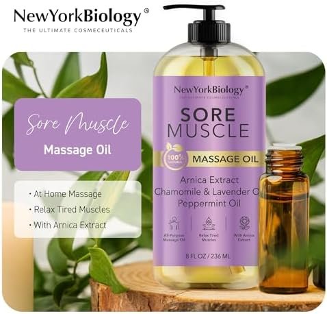 New York Biology Sore Muscle Massage Oil 8 Fl Oz – Made with 100% Natural Oils – Soothing Body Massage Oil - Absorbs Easily - Image 4