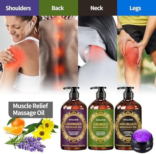 Massage Oil for Massage Therapy,Massage Kit Gifts for Women Men, 3 Pack Cellulite,Sore Muscle & Lavender Massage Body Oils with Massage Ball, Christmas Gifts Stocking Stuffers - Image 7