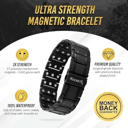 MagnetRX® 3X Strength Magnetic Bracelets for Men – Effective Titanium Mens Magnetic Bracelet – Premium Fold–over Clasp & Adjustable Length with Sizing Tool & Gift Box (Black) - Image 3