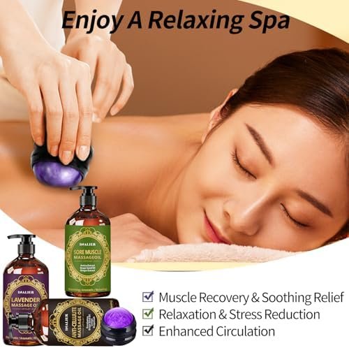 Massage Oil for Massage Therapy,Massage Kit Gifts for Women Men, 3 Pack Cellulite,Sore Muscle & Lavender Massage Body Oils with Massage Ball, Christmas Gifts Stocking Stuffers - Image 3