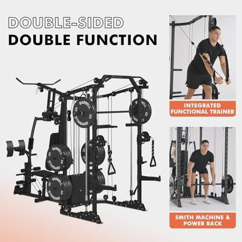 GMWD SmithΔ Machine Power Cage, Multi-Function Home Gym System with Cable Crossover System, Dual-Sided Workout Station with 121LBS Weight Stack, Power Rack, Functional Trainer, All in One Home Gym - Image 6