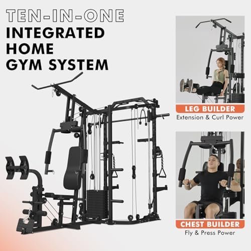 GMWD SmithΔ Machine Power Cage, Multi-Function Home Gym System with Cable Crossover System, Dual-Sided Workout Station with 121LBS Weight Stack, Power Rack, Functional Trainer, All in One Home Gym - Image 5