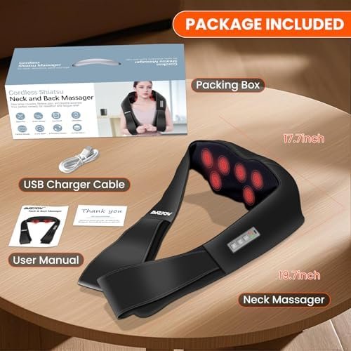 AMZPONY® Cordless Neck Massager for Pain Relief Deep Tissue, Rechargeable Shiatsu Neck and Back Massager with Heat Kneading Shoulder Massage for Body Muscle Pain Relief,Gifts for Dad Mom Friends - Image 8