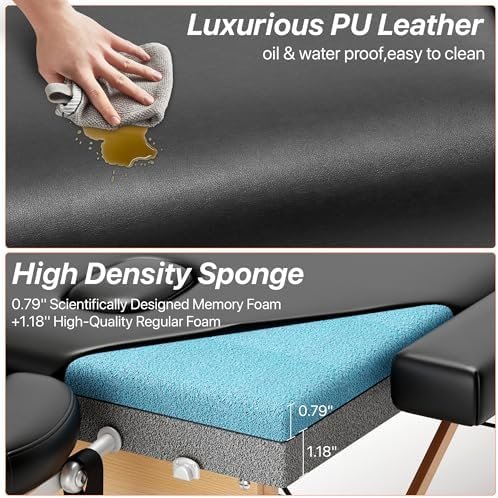 KCC Memory Foam Massage Table Premium Portable Foldable Massage Bed Height Adjustable, 84 Inches Long 28 Inchs Wide Home Salon Spa Bed Tattoo Table with Accessories &Carrying Case, Easy Set Up - Image 5
