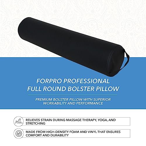 ForPro Full Round Bolster Pillow, Black, Oil and Stain-Resistant, for Massage and Yoga, 6” R x 26” L - Image 3