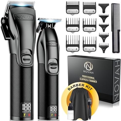 Novah® Professional Hair Clippers for Men, Professional Barber Clippers and Trimmer Set, Mens Cordless Hair Clipper for Barbers Haircut Kit Fade
