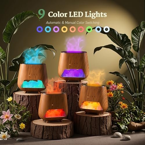 Essential Oil Diffuser for Home: 200ml Aromatherapy Diffuser with Himalayan Pink Salt Rock, Cool Mist Humidifier with Auto Off Function and 9 Colors LED Night Light for Bedroom - Image 6