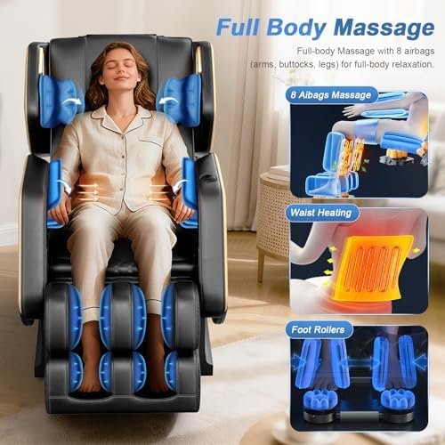 Massage Chair Full Body, Zero Gravity Massage Chair 2025 for Back Fatigue with 10 Fixed Rollers, Airbags, Phone Controller, Heating, Bluetooth Speaker, Nightlights for Living Room, Bedroom - Image 5
