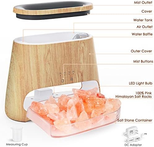 SALKING 2-in-1 Ultrasonic Essential Oil Diffuser & Himalayan Salt Lamp, Aromatherapy Diffuser Cool Mist Humidifier with Auto Off Function, 100% Pure Himalayan Pink Salt Rock, 150ml (Wooden Grain) - Image 7