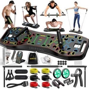 LALAHIGH Push Up Board,36 in 1 Home Gym Equipment with Ab Roller Wheel & Resistance Bands, Portable Foldable Workout Board for Full Body Strength Training Men Women