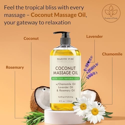 MAJESTIC PURE Coconut Massage Oil for Massage Therapy - Refreshing, and Relaxing - Natural Oils - for All Skin Types - Men and Women - 8 fl oz - Image 3