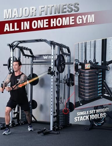 Major Fitness Drone2 Advanced Training Smith Machines– All-in-One Home Gym Squat Rack with Aluminum Pulley Set , Weight Bar, Dual LAT Pull-Down Systems & Cable Crossover Machine for Full-Body Workouts - Image 7
