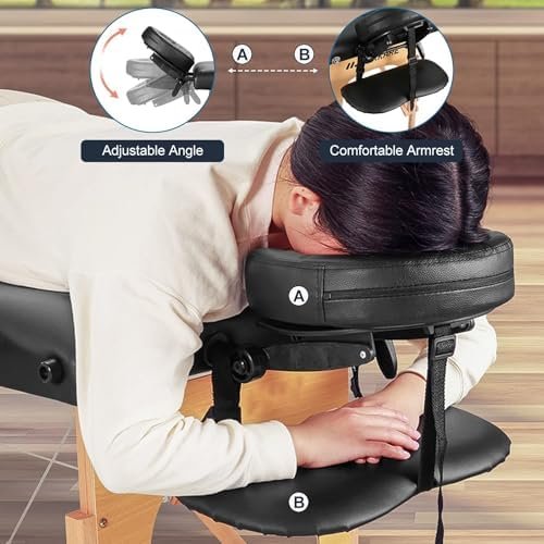 CHRUN Massage Table Portable Lash Bed Wide Massage Bed Beauty Spa Tattoo Face Cradle Height 35Inch Adjustable 2 Fold with Bag Black - Image 3