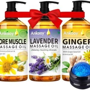 3 Pack Massage Oil for Massage Therapy,Sore Muscle Arnica Oil & Relaxing Lavender Oil & Ginger Oil Lymphatic Drainage & Massage Ball,Spa Massage Kit Christmas Gifts Stocking Stuffers for Men Women