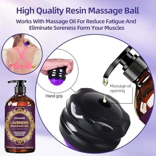 Massage Oil for Massage Therapy,Massage Kit Gifts for Women Men, 3 Pack Cellulite,Sore Muscle & Lavender Massage Body Oils with Massage Ball, Christmas Gifts Stocking Stuffers - Image 6