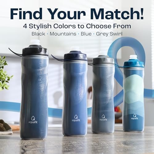 AQUAFIT Insulated Water Bottle - 20oz Leakproof Sports Water Bottle with Bite Lid, Bike Water Bottle, Easy Squeeze Water Bottles, Spill Proof for Cycling Bicycle - Fits Most Bike Cages (Blue) - Image 7