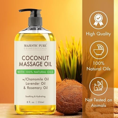 MAJESTIC PURE Coconut Massage Oil for Massage Therapy - Refreshing, and Relaxing - Natural Oils - for All Skin Types - Men and Women - 8 fl oz - Image 5