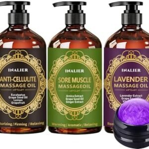 Massage Oil for Massage Therapy,Massage Kit Gifts for Women Men, 3 Pack Cellulite,Sore Muscle & Lavender Massage Body Oils with Massage Ball, Christmas Gifts Stocking Stuffers