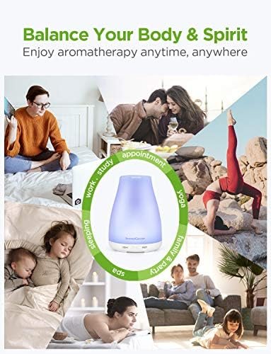 InnoGear Essential Oil Diffuser, Premium 5-in-1 Diffusers for Home Scent Aromatherapy Diffuser Air Desk Humidifier for Bedroom Large Room Office 7 Color LED 2 Mist Mode Waterless Auto Off, Basic White - Image 7