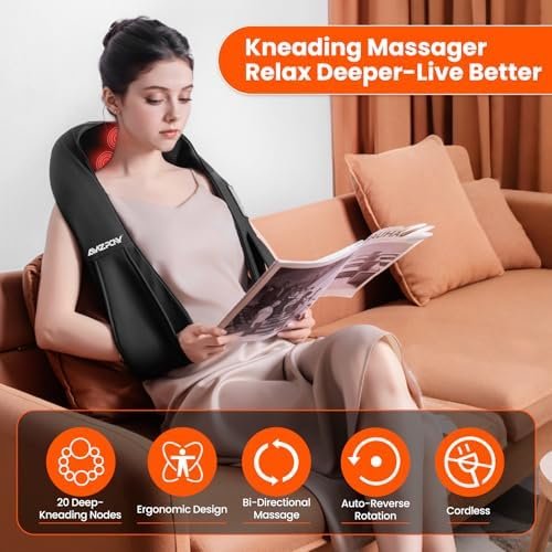 AMZPONY® Cordless Neck Massager for Pain Relief Deep Tissue, Rechargeable Shiatsu Neck and Back Massager with Heat Kneading Shoulder Massage for Body Muscle Pain Relief,Gifts for Dad Mom Friends - Image 3