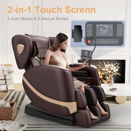 2025 Massage Chair Full Body, Zero Gravity Massage Chair with 10 Fix Rollers, Heating, Foot Massage, Auto Modes, Bluetooth Speaker, Touch Screen Controller (Brown Premium) - Image 6