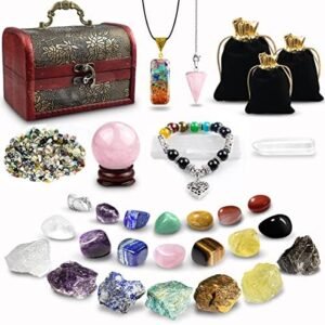 Healing Crystals Set, 28 Pcs Crystals and Healing Stones 7 Chakra Stones Kit for Beginners Raw Protection Reiki Spiritual Energy Meditation Natural Gem with Wooden Box, Crystals Gifts for Women