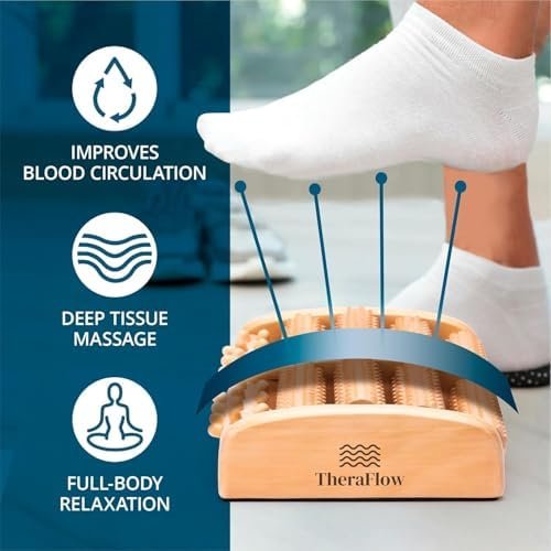 TheraFlow Foot Massager Roller for Plantar Fasciitis Relief and Neuropathy Pain Relief for Feet - Wooden Foot Roller Massager Acupressure Tool with Reflexology Chart - Mom Gifts for Women and Men - Image 3