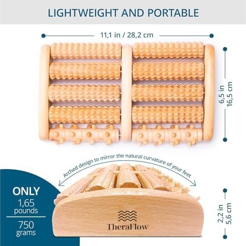 TheraFlow Foot Massager Roller for Plantar Fasciitis Relief and Neuropathy Pain Relief for Feet - Wooden Foot Roller Massager Acupressure Tool with Reflexology Chart - Mom Gifts for Women and Men - Image 5