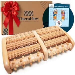 TheraFlow Foot Massager Roller for Plantar Fasciitis Relief and Neuropathy Pain Relief for Feet - Wooden Foot Roller Massager Acupressure Tool with Reflexology Chart - Mom Gifts for Women and Men