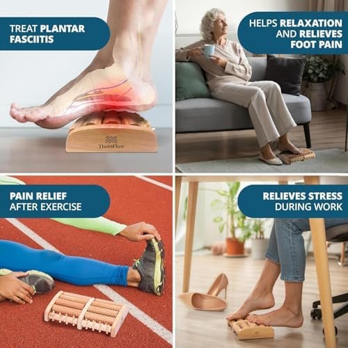 TheraFlow Foot Massager Roller for Plantar Fasciitis Relief and Neuropathy Pain Relief for Feet - Wooden Foot Roller Massager Acupressure Tool with Reflexology Chart - Mom Gifts for Women and Men - Image 4